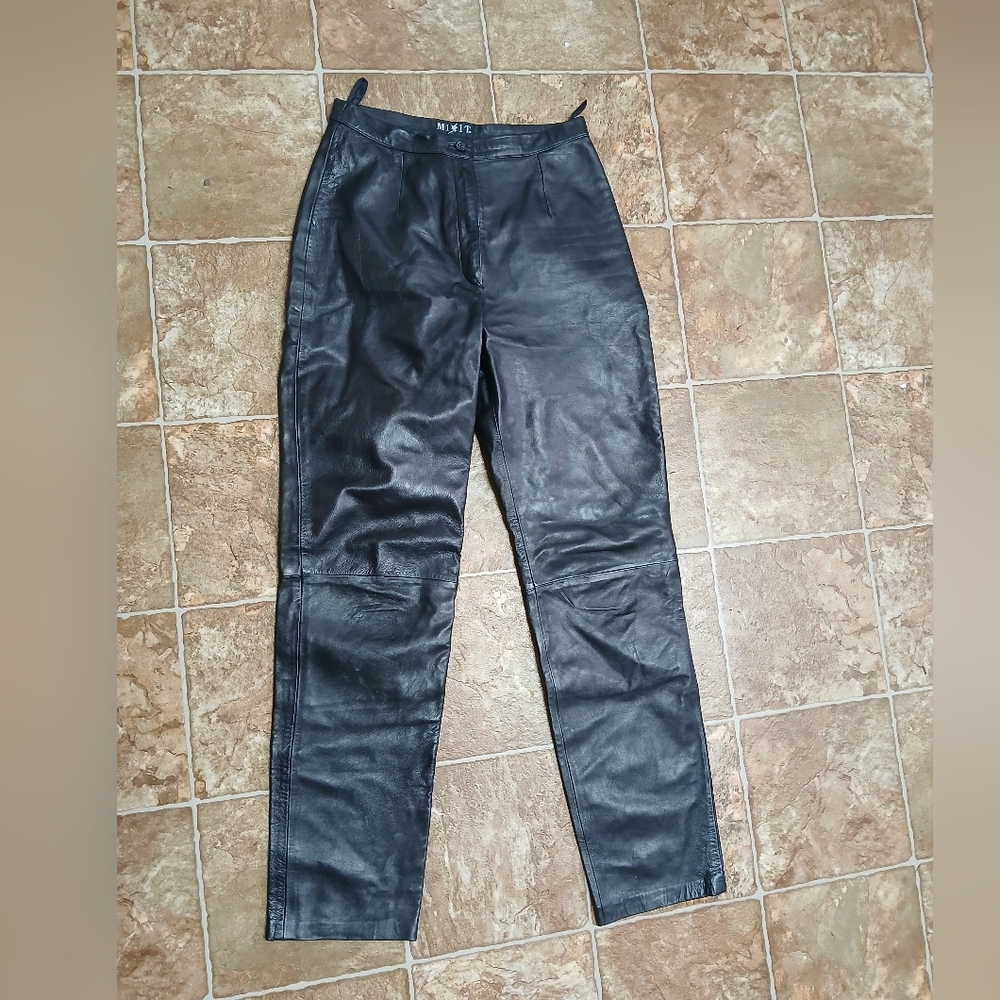 EUC Mixit Black Faux Leather straight Leg Pants Size 6
